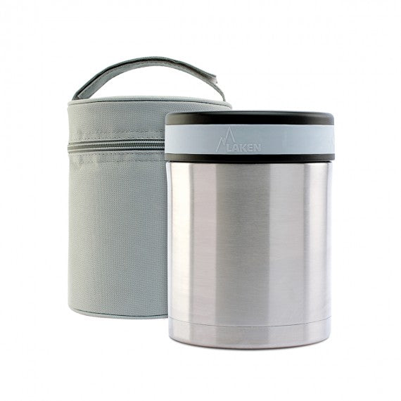 STAINLESS STEEL THERMO FOOD FLASK WITH 2 INNER CONTAINERS AND CARRYING BAG - 34oz