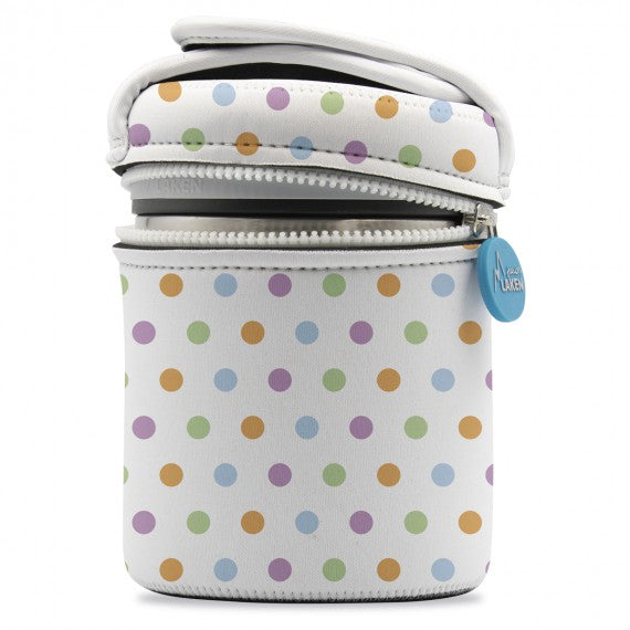 STAINLESS STEEL THERMO FOOD FLASK WITH 2 INNER CONTAINERS AND NEOPRENE COVER - 34oz