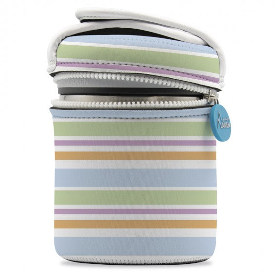 STAINLESS STEEL THERMO FOOD FLASK WITH 2 INNER CONTAINERS AND NEOPRENE COVER - 34oz